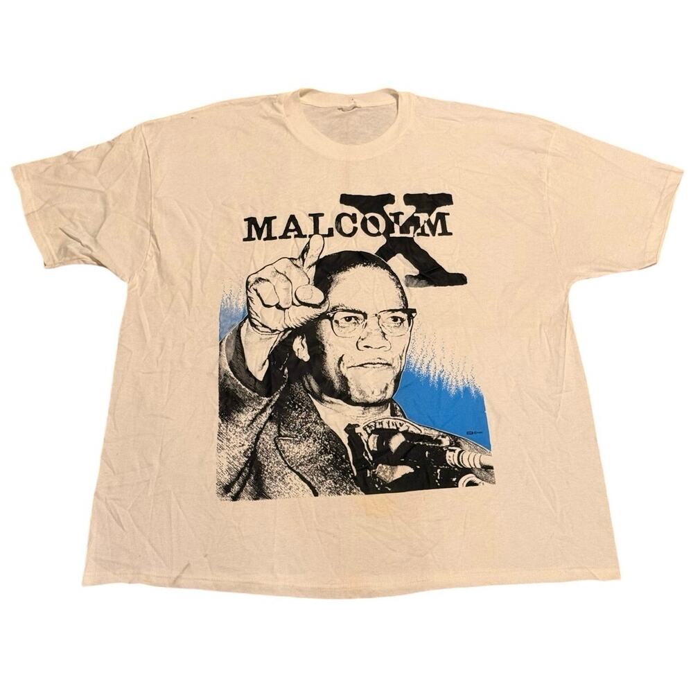 Vintage 1991 Malcolm X Iconic Pointer Photo Black History T-Shirt White XXL